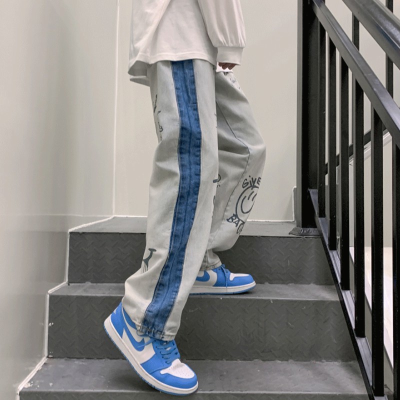 Quần jean ống rộng phong cách hip hop Hàn Quốc cho nam