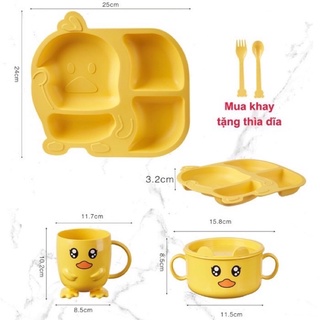 Bộ khay ăn dặm lúa mạch chia ngăn kèm thìa dĩa