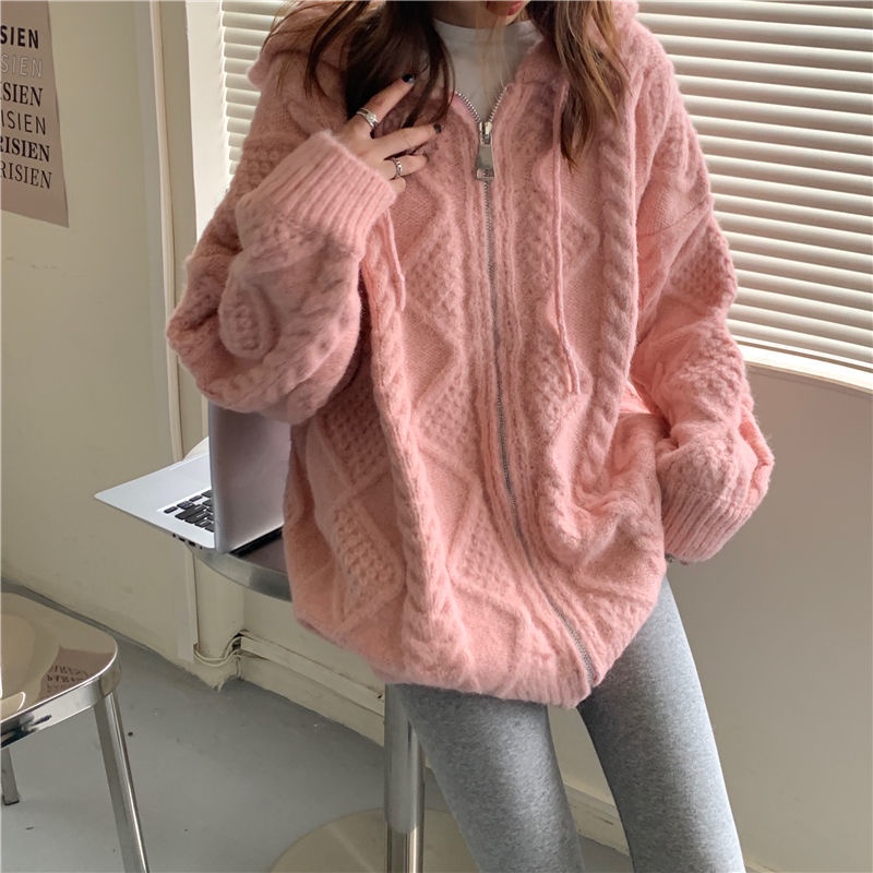 Áo Khoác Len Cardigan Có Nón Thời Trang Hàn Quốc Cho Nữ