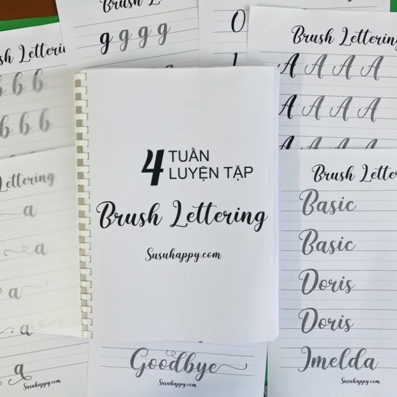 Workbook 4 Tuần Luyện Tập Brush Lettering, Worksheet Tập Viết Calligraphy Có Lộ Trình Hàng Ngày