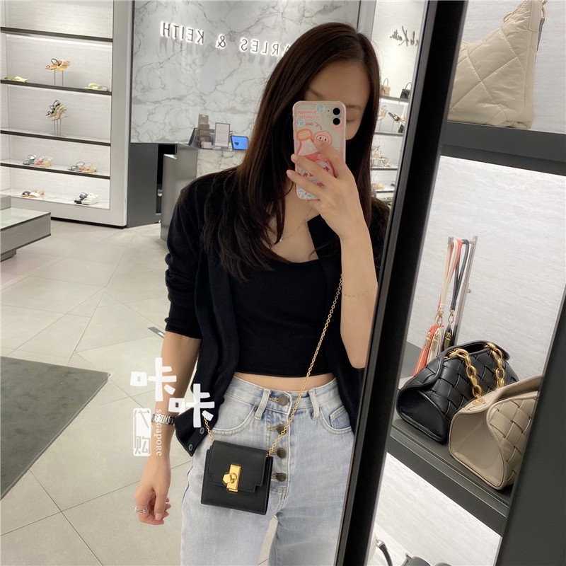 ✿♣Cnk Singapore Năm 2021 CK Mới610770508Ví Đựng Thẻ Nhiều Ngăn Phối Dây Xích Có Khóa Cho Nữ