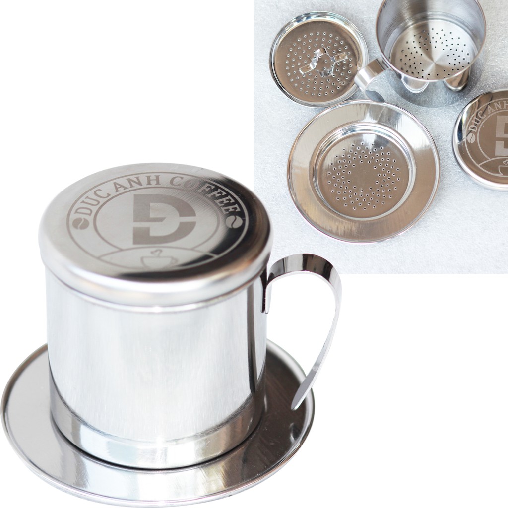 Phin pha cà phê inox bạc - dập logo nổi DUC ANH COFFEE - bền đẹp - dày dặn - sáng bóng - sang trọng - CÀ PHÊ ĐỨC ANH