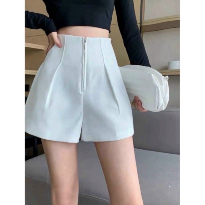 Quần short đùi nữ ống rộng, quần giả váy cạp cao khóa kéo vải tuyết mưa màu đen, trắng form đẹp JAN HOUSE | BigBuy360 - bigbuy360.vn