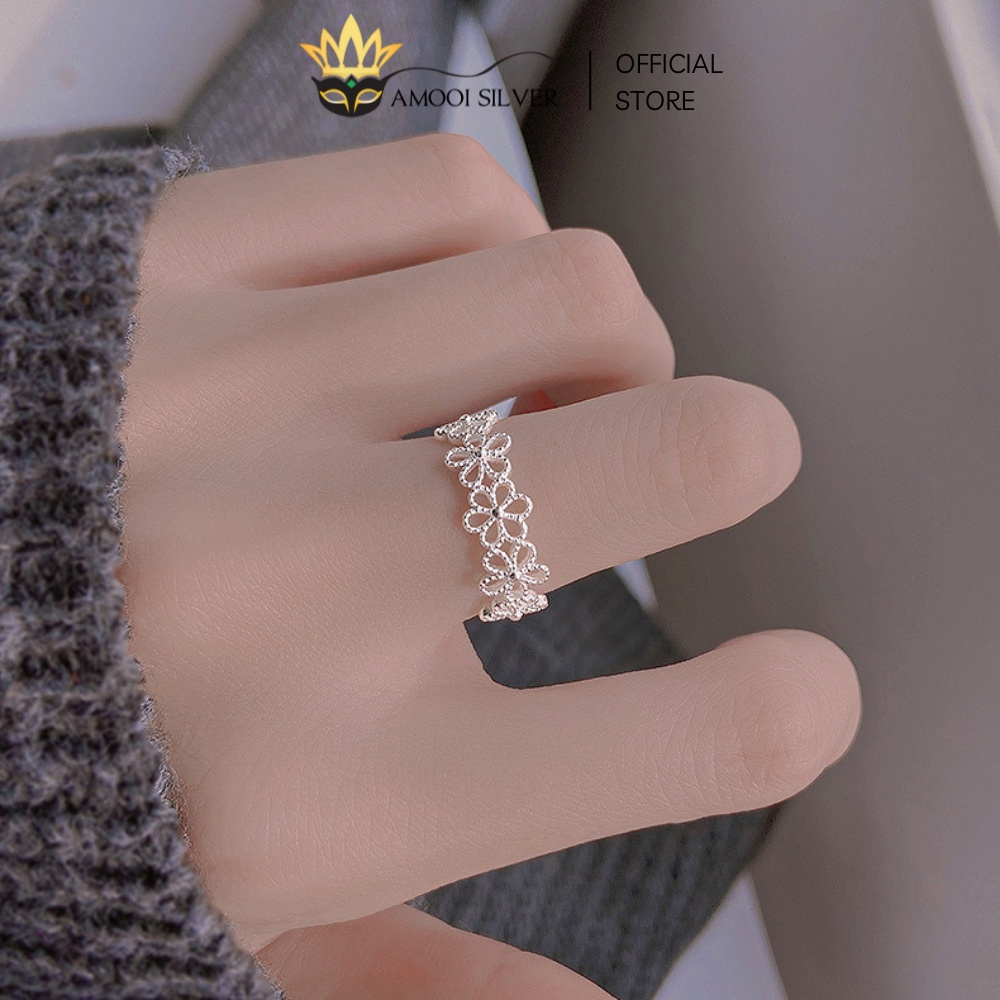Nhẫn Bạc S925 Freesize Mẫu Hoa Lưới Dáng Hở Xinh Xắn - Amooi Silver AN43