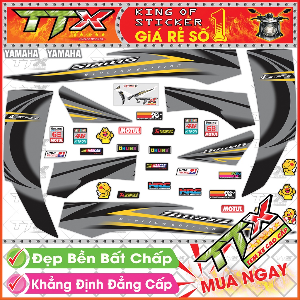 Tem Xe Sirius Xám Đen Vàng Vầng Khuyết - Tem Sirius Vàng Xám Đen Siêu Đẹp - Mẫu Team Sirius Xám Đen Vàng