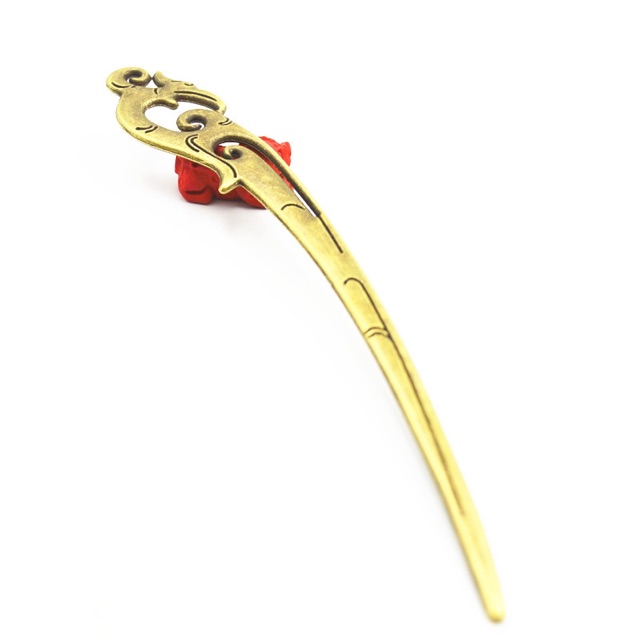 Trâm cài tóc Phượng hoàng màu vàng đồng cổ trang kèm hộp