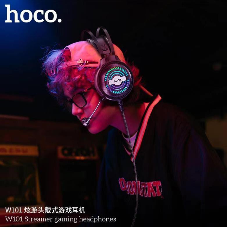 Tai nghe chụp tai có mic game hoco W101,w102 điều chỉnh âm lượng chơi game liên quân trên PC máy tính điện thoại laptop