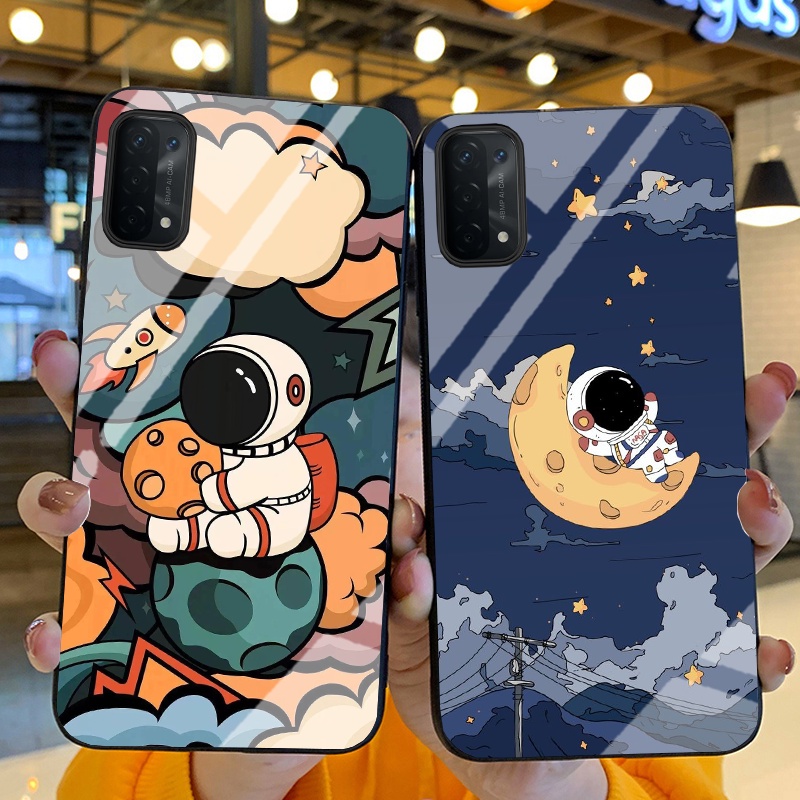 Ốp Lưng OPPO A74, A74 5G, A95, A54 5G Ốp kính bóng cao cấp Phi Hành Gia