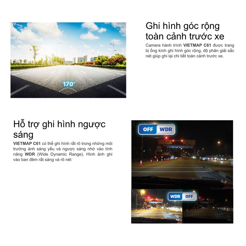 Camera Hành Trình Ô tô VietMap C61 Thẻ 32GB | Cảnh Báo Giao Thông Bằng Giọng Nói | Hàng Chính Hãng