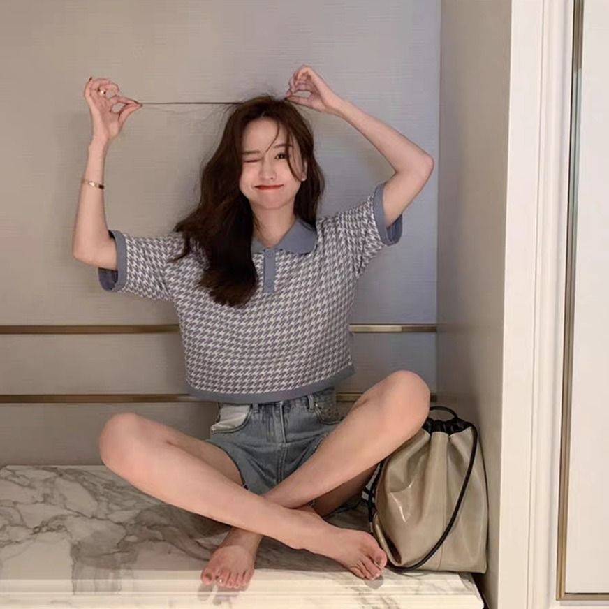 Áo Thun Croptop Ngắn Tay Thời Trang Hàn Quốc 2021 Cho Nữ