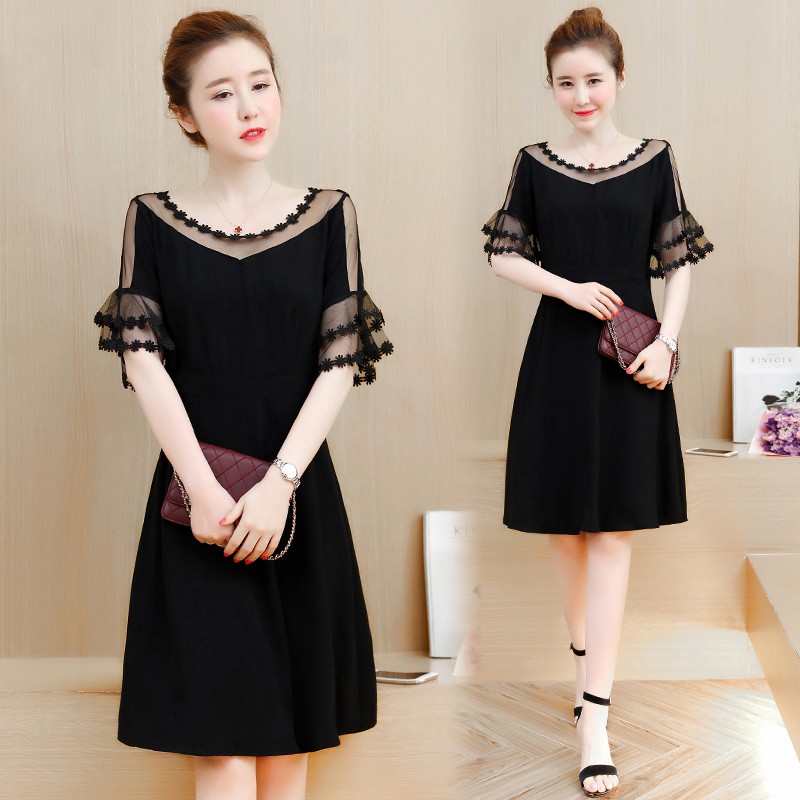 Đầm xòe bigsize quảng châu đen phối voan D900