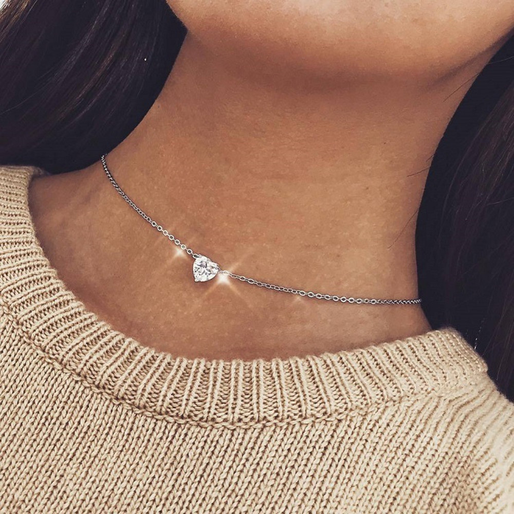 vòng cổ Nữ Mặt Trái Tim Đính Đá S925 Thời Trang Yanqueens Quà tặng phụ kiện