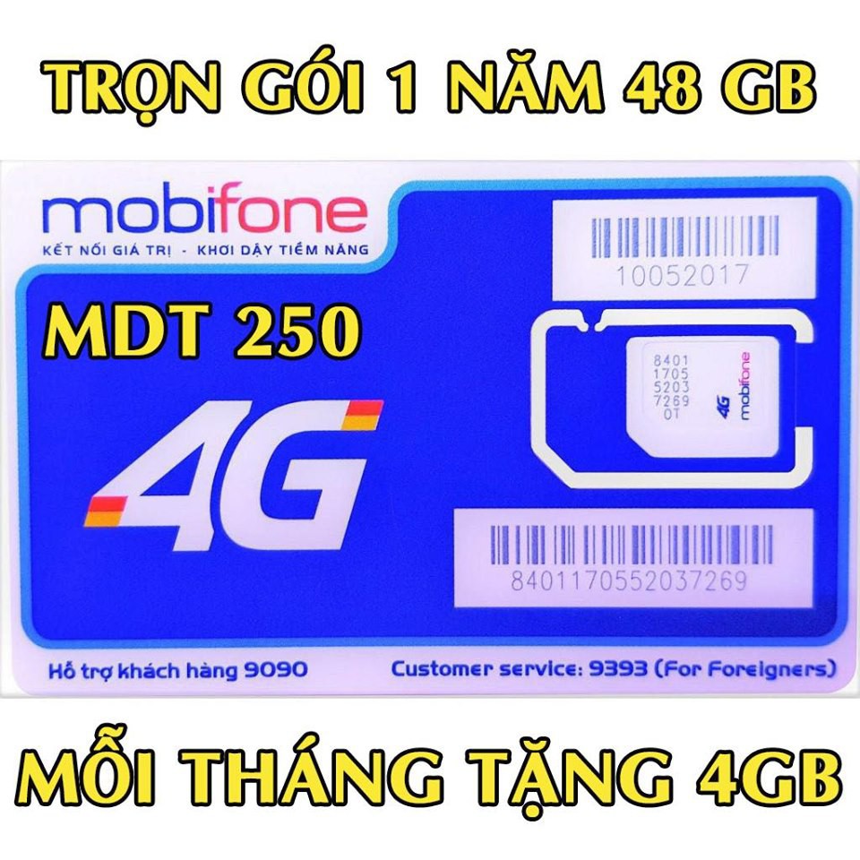 Sim 4G Mobifone trọn gói 1 năm không nạp tiền MDT250A (Mạnh như Sim 4G Viettel và Sim 4G Vina) - Sim