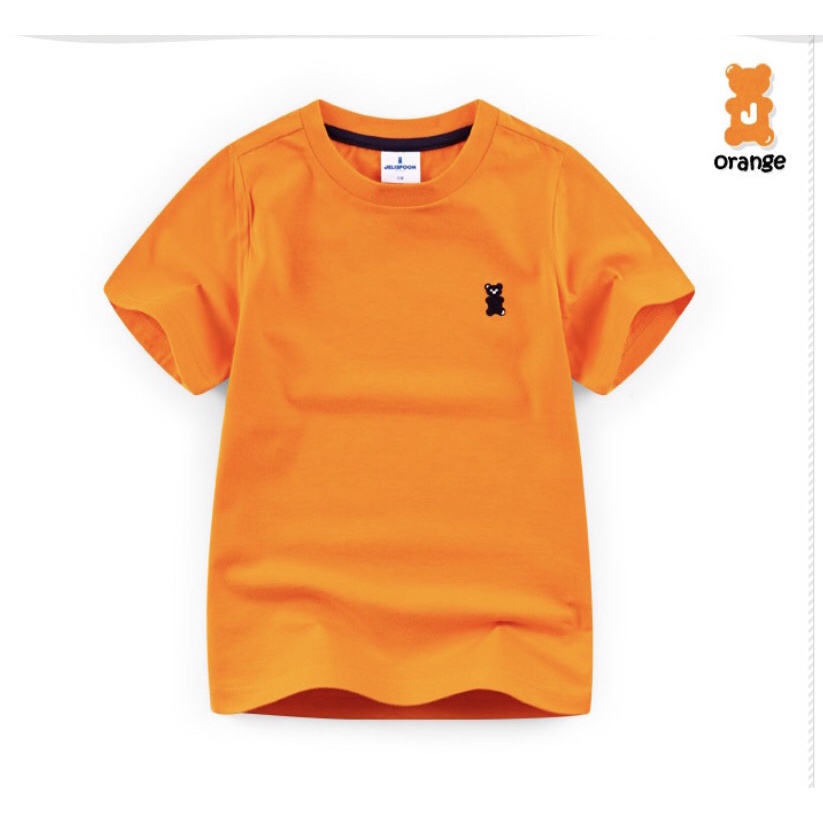 Áo cotton trơn bé trai bé gái thêu ngực gấu Jelis. HA2064