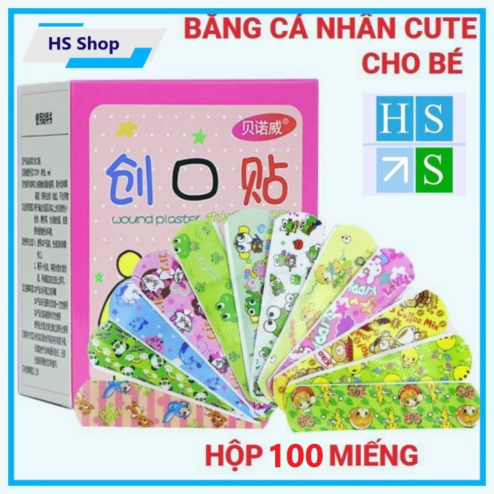 Băng y tế cá nhân Cute (Hộp 100 miếng) dùng dán vết thương chống nước và tiệt trùng - Băng keo hình thú dễ thương