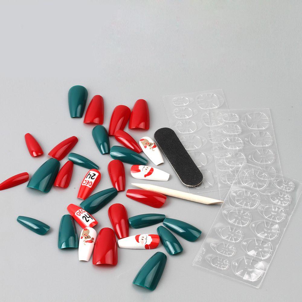 BEAUTY Bộ 30 Móng Tay Giả Che Phủ Toàn Diện Họa Tiết Bông Tuyết Giáng