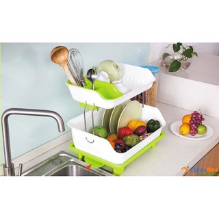 Kệ úp Chén 2 Tầng Có Rãnh Thoát Nước HEXING