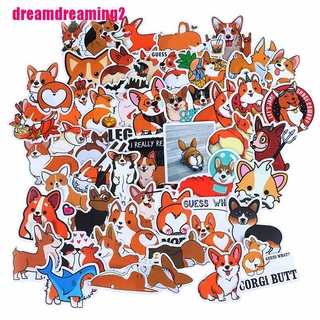 Bộ 50 Miếng Dán Hình Chú Chó Corgi Dễ Thương Trang Trí Xe Hơi / Laptop / Guitar
