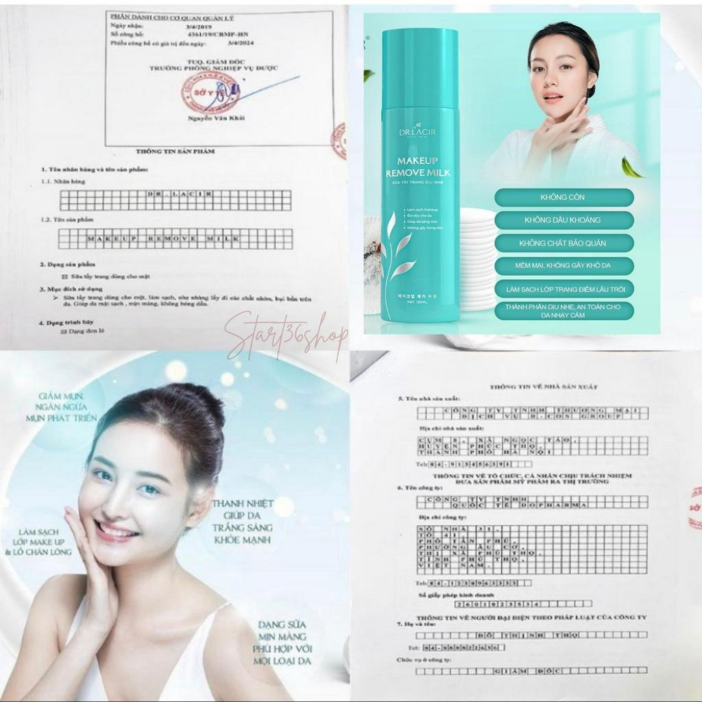 Tẩy trang Start36 sữa tẩy trang dịu nhẹ Dr Lacir thu nhỏ lỗ chân lông sạch lớp trang điểm bụi bẩn 120ml cho da khô