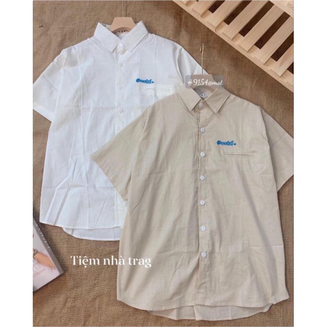 Áo Sơ Mi Thêu Chữ Hàn Unisex Form Rộng Màu Đen, Trắng Basic ❤️Áo Sơ mi Đẹp Ngắn Tay Ulzzang Vintage Hàn Quốc Cao Cấp