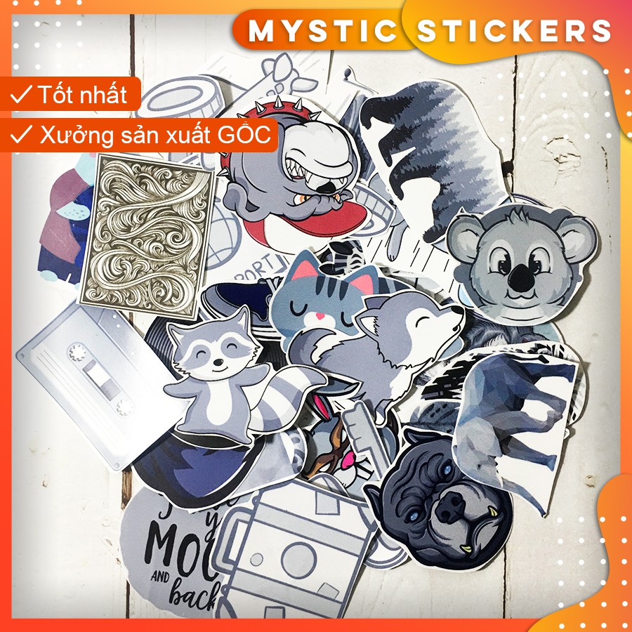 [GHI XÁM-GREY] 35 Sticker chống nước/ dán laptop vali xe mũ bảo hiểm nhà cửa ...