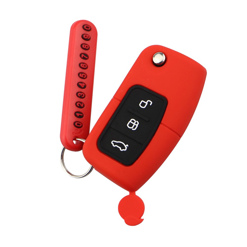 Vỏ silicon bọc chìa khóa xe ô tô kèm thẻ đậu xe cho Ford Fiesta Ecosport