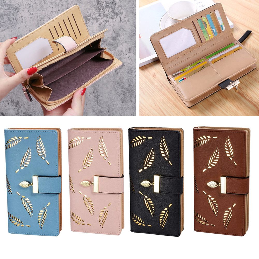 Ví da cầm tay dáng dài có khóa kéo nhiều màu sắc tùy chọn đa năng thời trang dành cho nữ