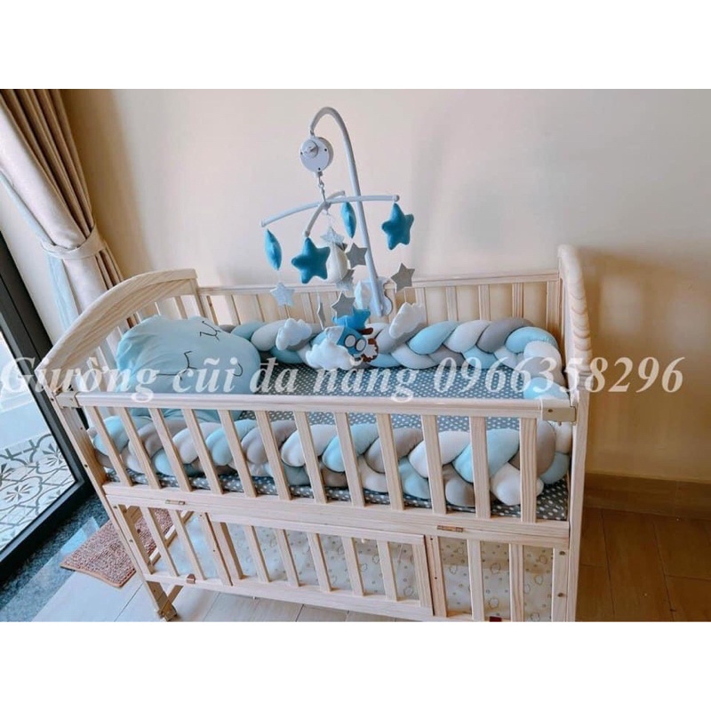 Bộ nôi đa năng 6in1 kèm đủ: đệm, ga, quây xoắn, gối mây/vương miện,màn)