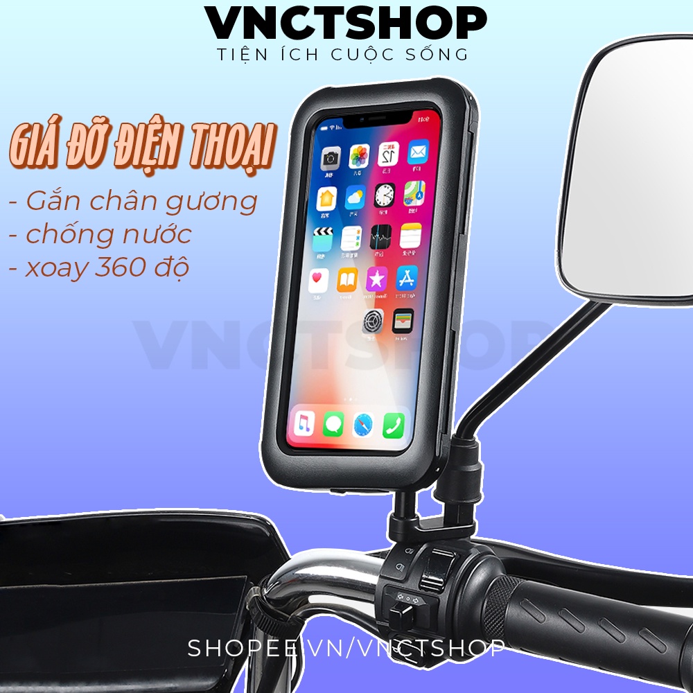 Giá đỡ điện thoại xe máy gắn chân gương, kẹp điện thoại để trên cho xe máy chống nước đi mưa