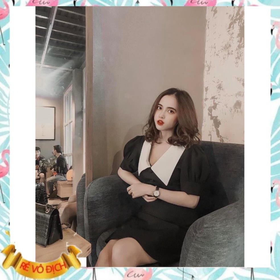 ĐẦM XOÈ ĐEN PHỐI CỔ SEN | BigBuy360 - bigbuy360.vn