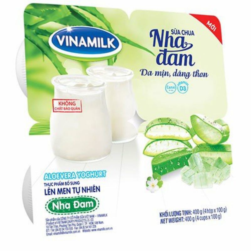 Sữa chua ăn Vinamilk vị nha đam - Vỉ 4 hộp x 100g
