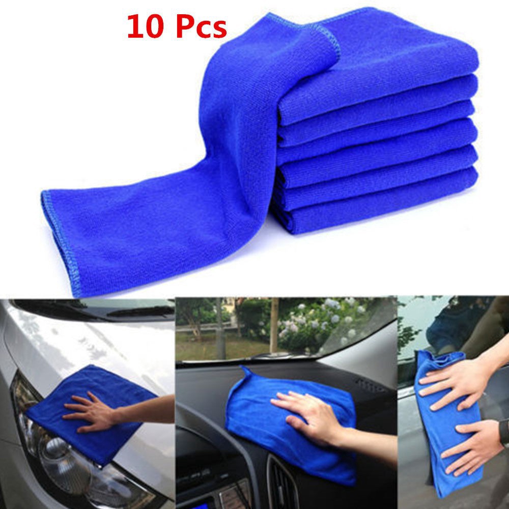 Set 10 khăn lau đánh bóng làm sạch xe hơi vải Microfiber