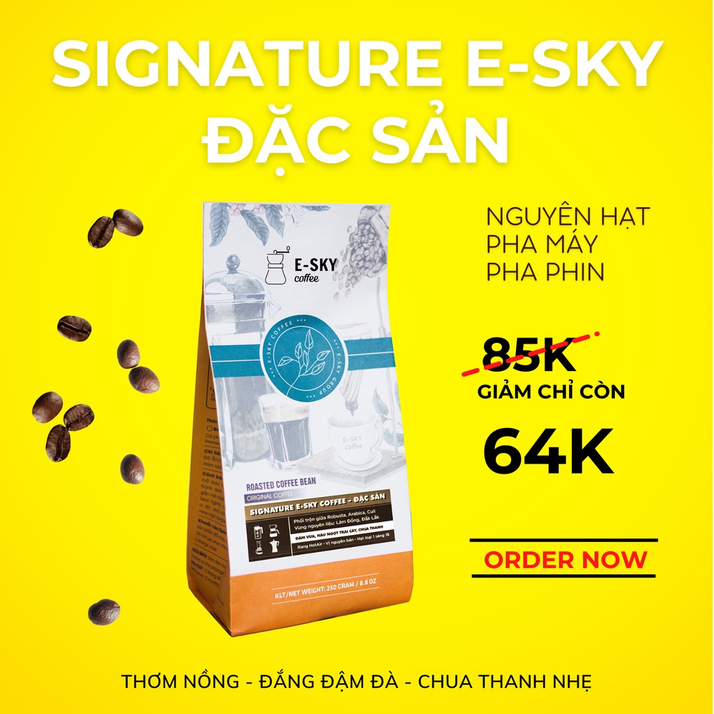 Cà phê rang xay nguyên chất Signature E-SKY Coffee (cafe Robusta Arabica Culi) pha phin pha máy cold brew 250g-500g