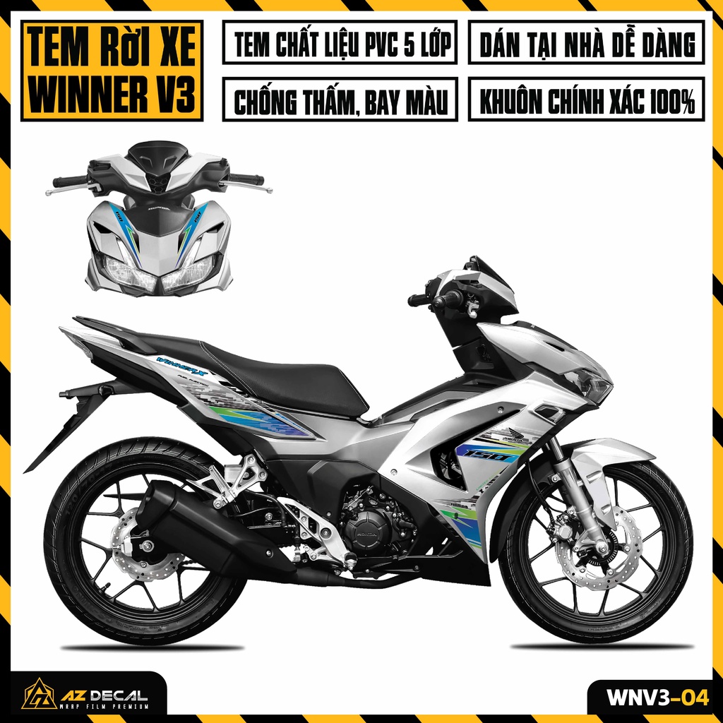 Decal Chế Xe Winner V3 Hiệu Ứng Bắt Mắt | WNV3-04 | Tem Rời Cao Cấp Dán Xe Winner X 2022 Màu Đen Đỏ Trắng Xám
