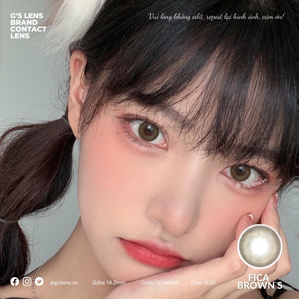 Lens Mắt Kính Áp Tròng Màu Nâu Tự Nhiên FICA BROWN Giãn Ít Size S 14.2mm Có 0 Đến 7 Độ Lệch Độ