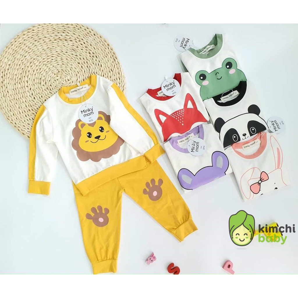 Bộ Dài Tay Cotton 100% Minky Mom Họa Tiết Sư Tử Ếch Chuột Dễ Thương Cho Bé MKM13 (Sz từ 7-19kg)