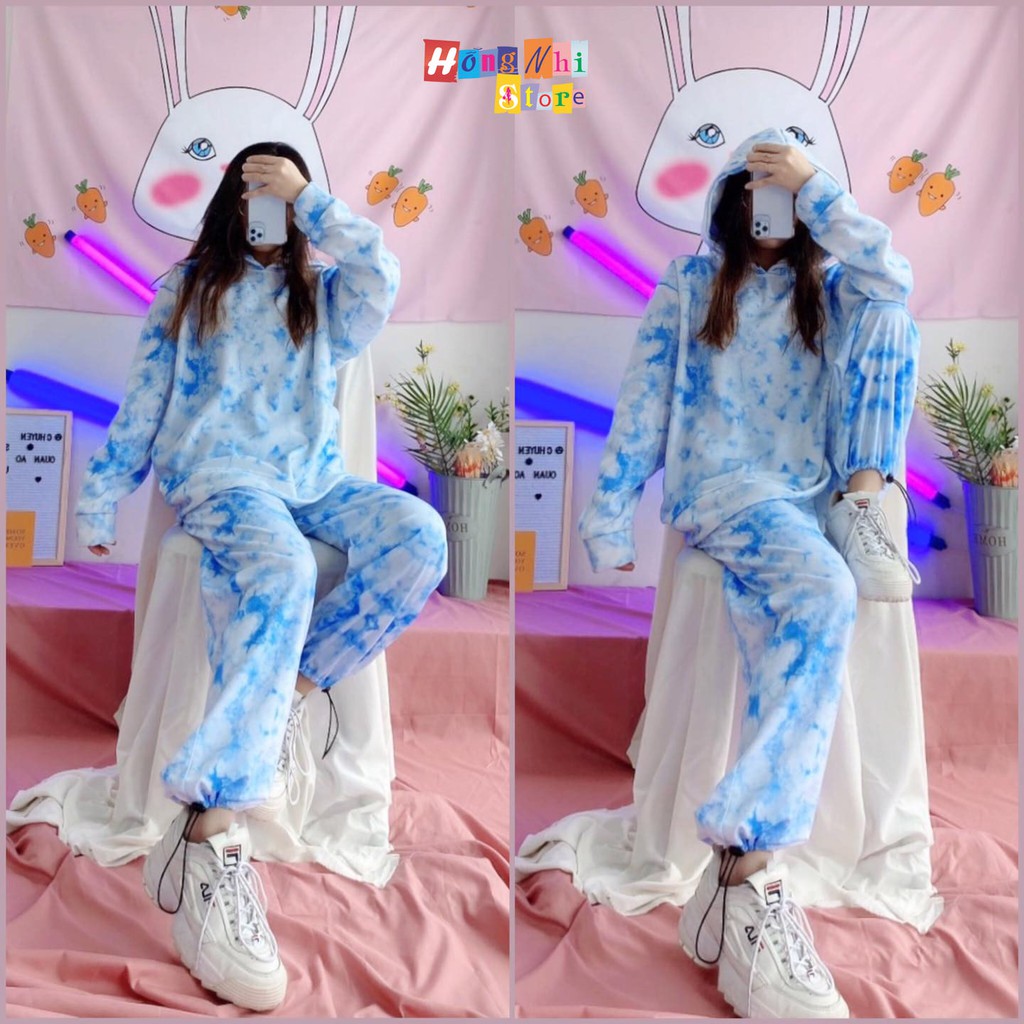 Set Bộ 3D Áo Khoác Hoodie Loang Màu Kèm Quần Jogger Thun Dài Dây Rút Cao Cấp