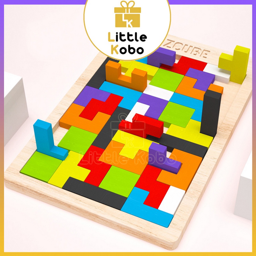Đồ Chơi Xếp Hình Bằng Gỗ Khối Lắp Ráp Thông Minh Xếp Gạch Tư Duy Trí Tuệ Puzzle Tetris ZCube