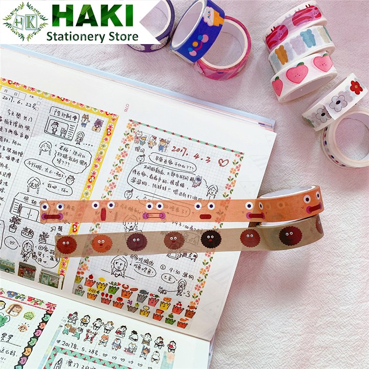 Washi tape cute HAKI, băng dính washi tape in họa tiết đáng yêu trang trí sổ giá rẻ BD08