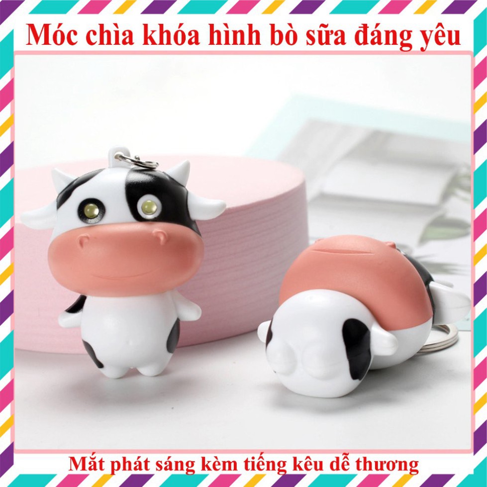 [Hàng hot] Móc chỉa khóa hình con bò sữa mắt phát sáng và phát tiếng kêu dễ thương cho xe máy, oto, hộp bút, balo, ví