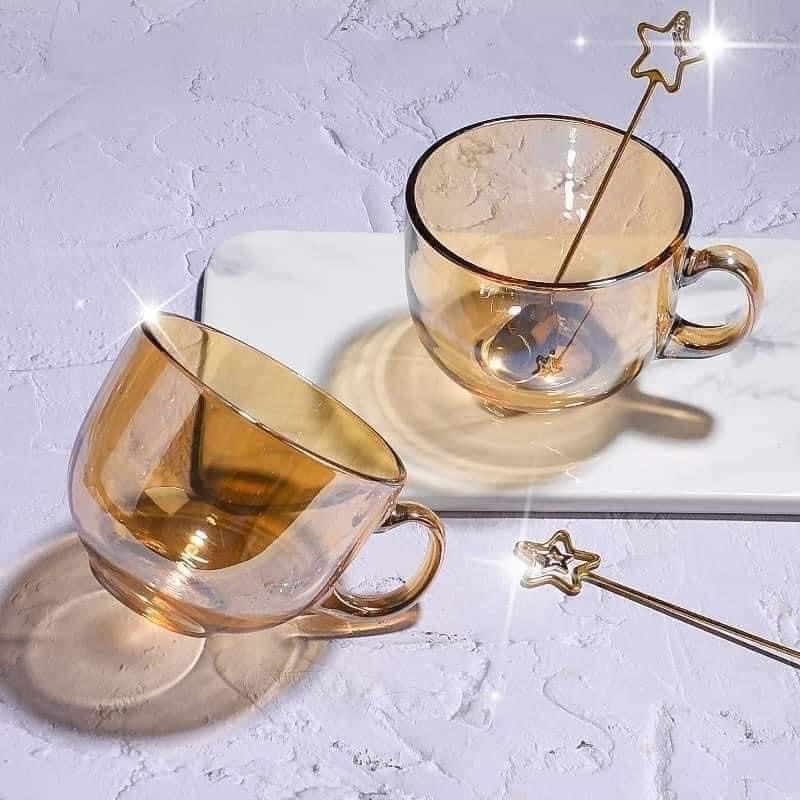 SET 2 Chiếc Cốc Thủy Tinh Màu Hổ Phách Chịu Nhiệt Cao, set 2 chiếc