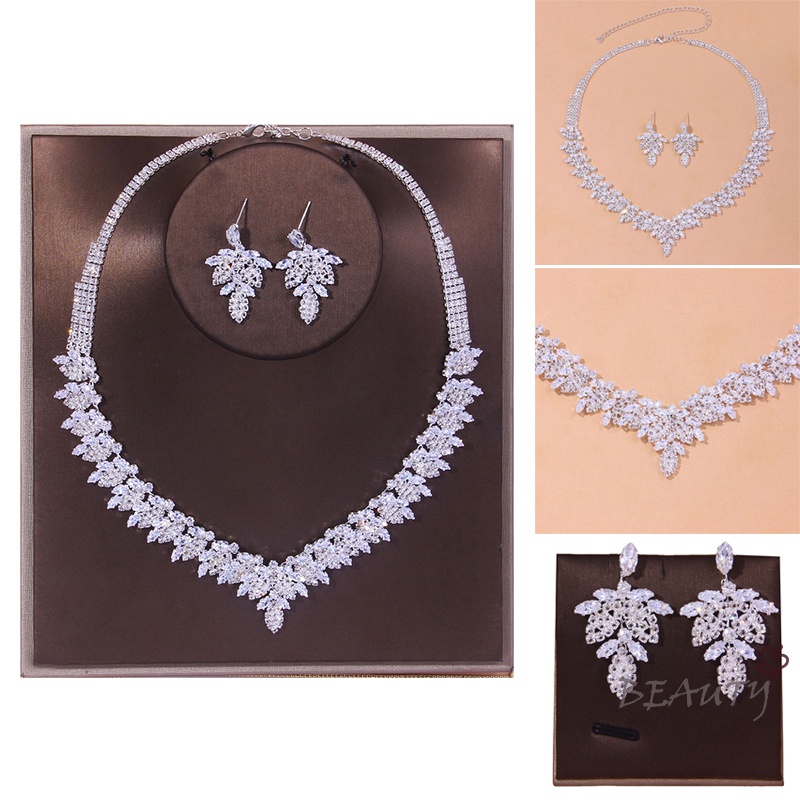 Bộ Vòng cổ + Bông Tai Tua Rua Đính Đá Zircon Sang Trọng Cho Cô Dâu