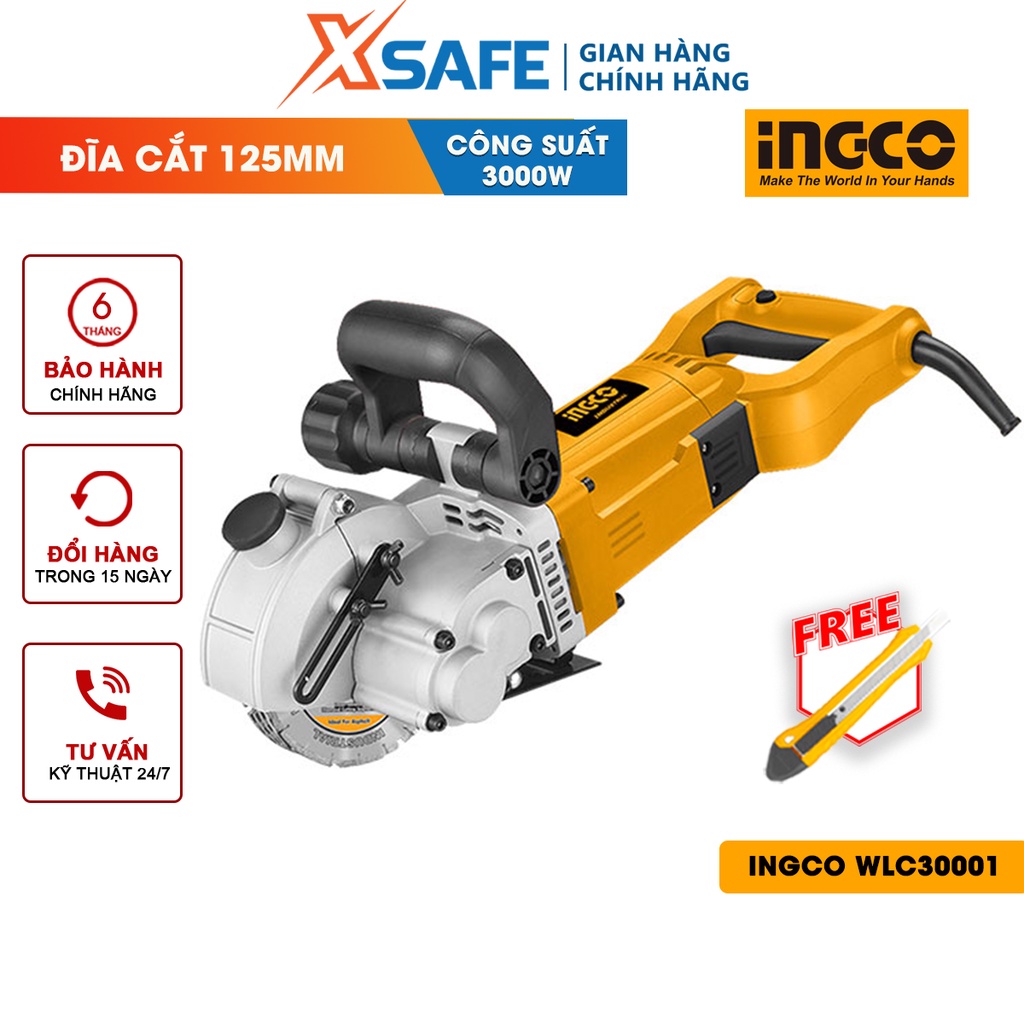 Máy cắt rãnh tường INGCO WLC30001  3000W, đường kính đĩa cắt 130mm, lỗ cốt M20, kèm 1 tay cầm nhựa