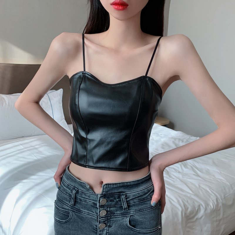 Áo Dây Da Pu Có Miếng Đệm Ngực Thời Trang Quyến Rũ