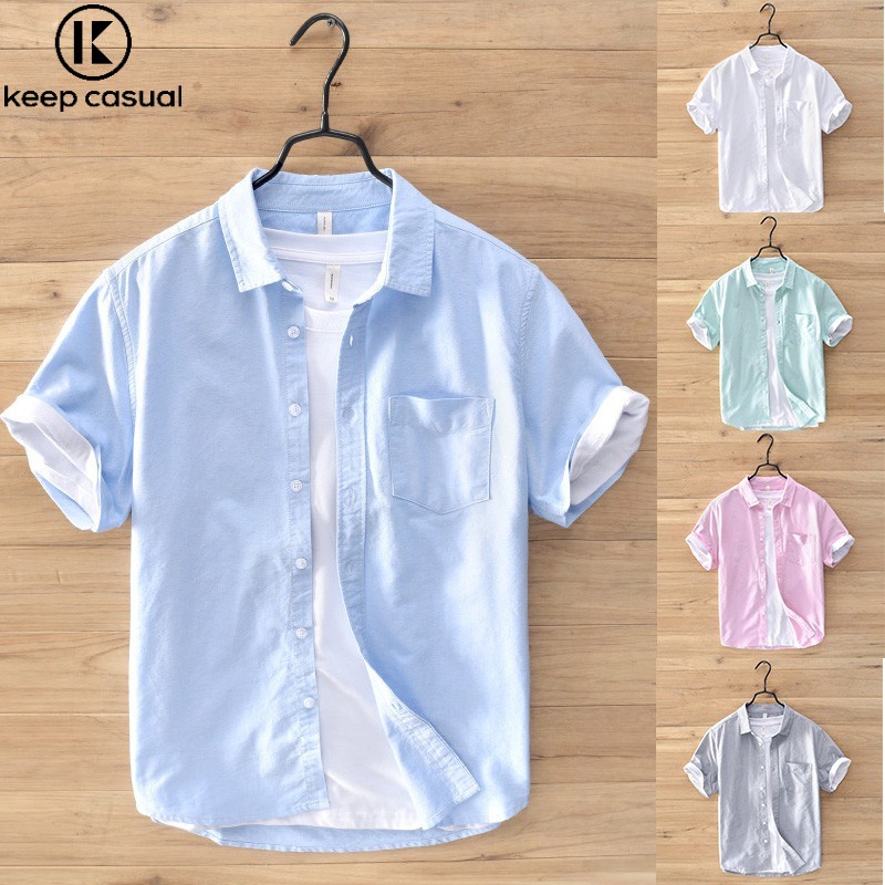 Keep Casual Áo Sơ Mi Vải Cotton Tay Ngắn Thiết Kế Trẻ Trung Cho Nam