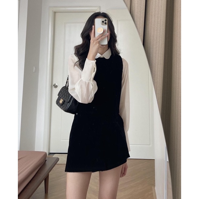 🍊 Set nhung liền phối áo tơ 🍊