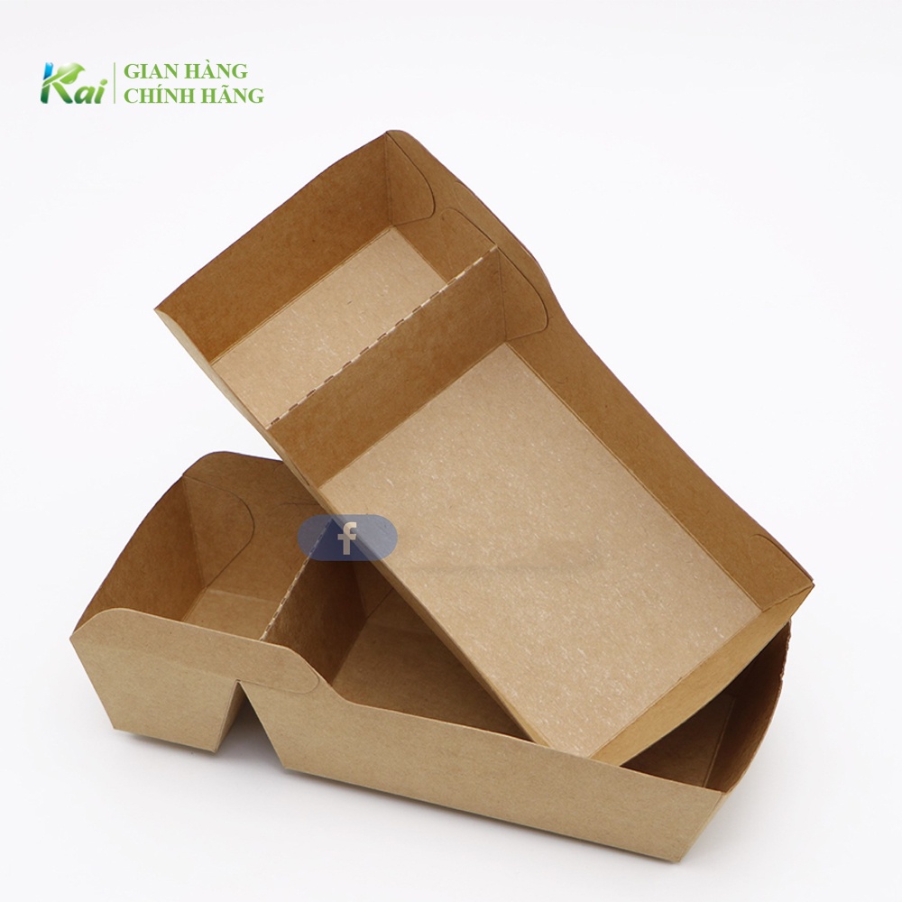50 Khay giấy Kraft 2 ngăn cao cấp, đựng salad, khoai tây chiên, thức ăn nhẹ..., tiện dụng, sạch sẽ, GIÁ SỈ