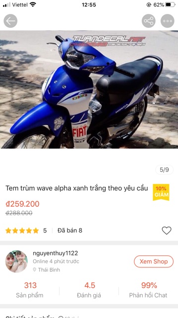 Tem trùm xe máy wave a xanh trắng