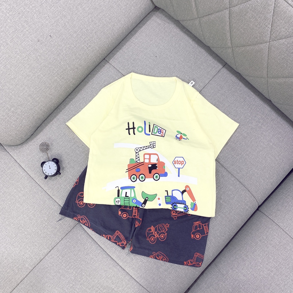 Bộ thun cotton họa tiết ô tô size nhỡ bé trai 20~30kg