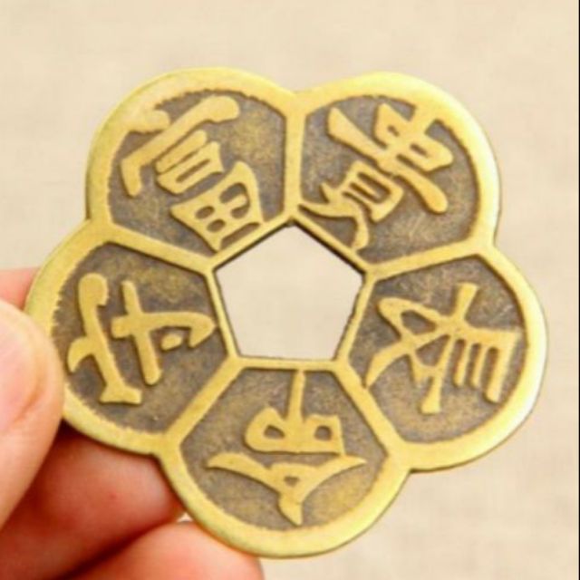 Đồng tiền xu hoa mai kim tiền 5 cánh